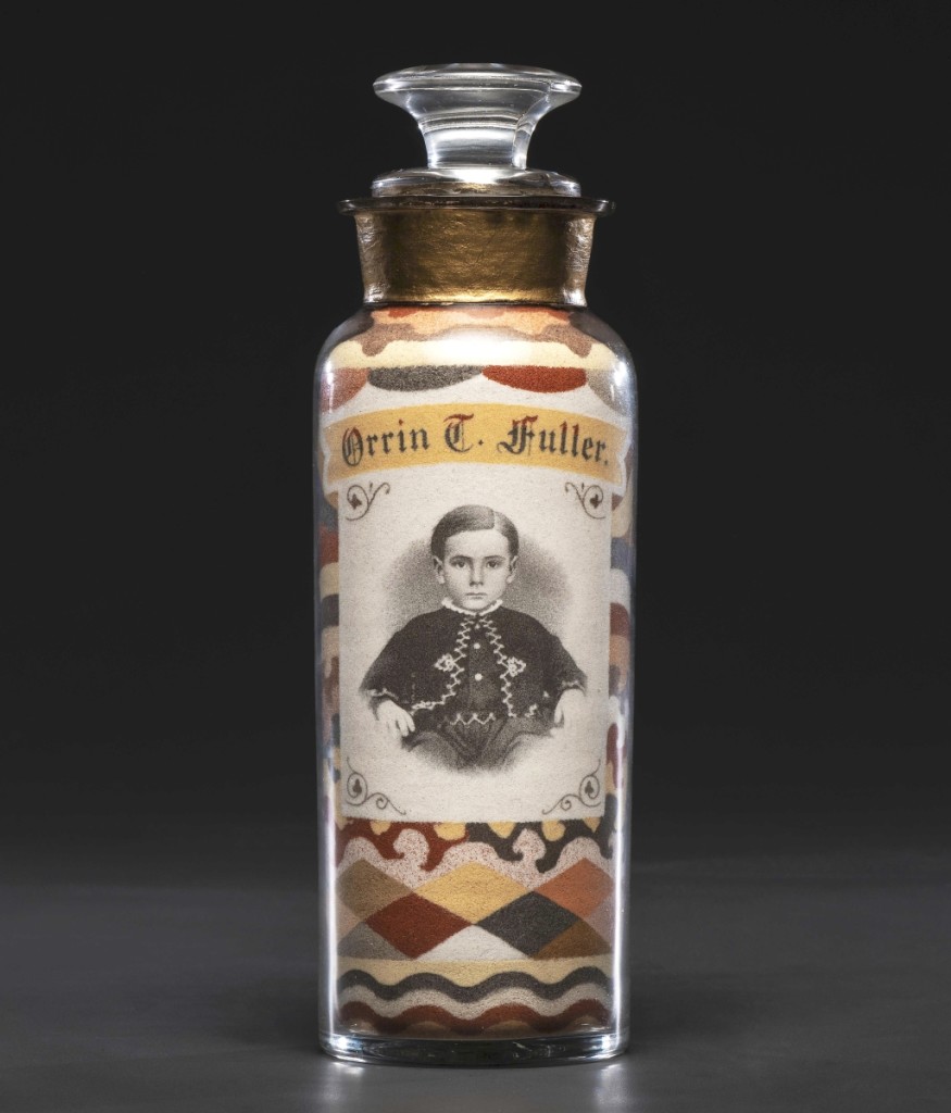 This sand bottle, done by Andrew Clemens in the 1880s, was unusual and possibly unique because it is the only known bottle he did that includes a portrait, this of Orrin T. Fuller as a young boy. A private collector, bidding on the phone, outbid formidable competitors online and on the phone and paid $956,000. It is a new record for the deaf-mute artist, whose works have brought increasingly higher prices in recent years ($100/150,000).