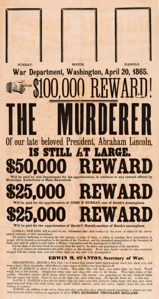 One of the most newsworthy events of the Nineteenth Century was the assassination of President Abraham Lincoln by John Wilkes Booth on April 14, 1865. Less than a week later, the US War Department issued a $100,000 reward for the apprehension of Booth and his co-conspirators, John H. Surratt and David C. Herold. A broadside that misspelled both Surratt and Herold led the auction and sold to a private collector for $275,000, a price director Curtis Lindner thought might be a record for the document.