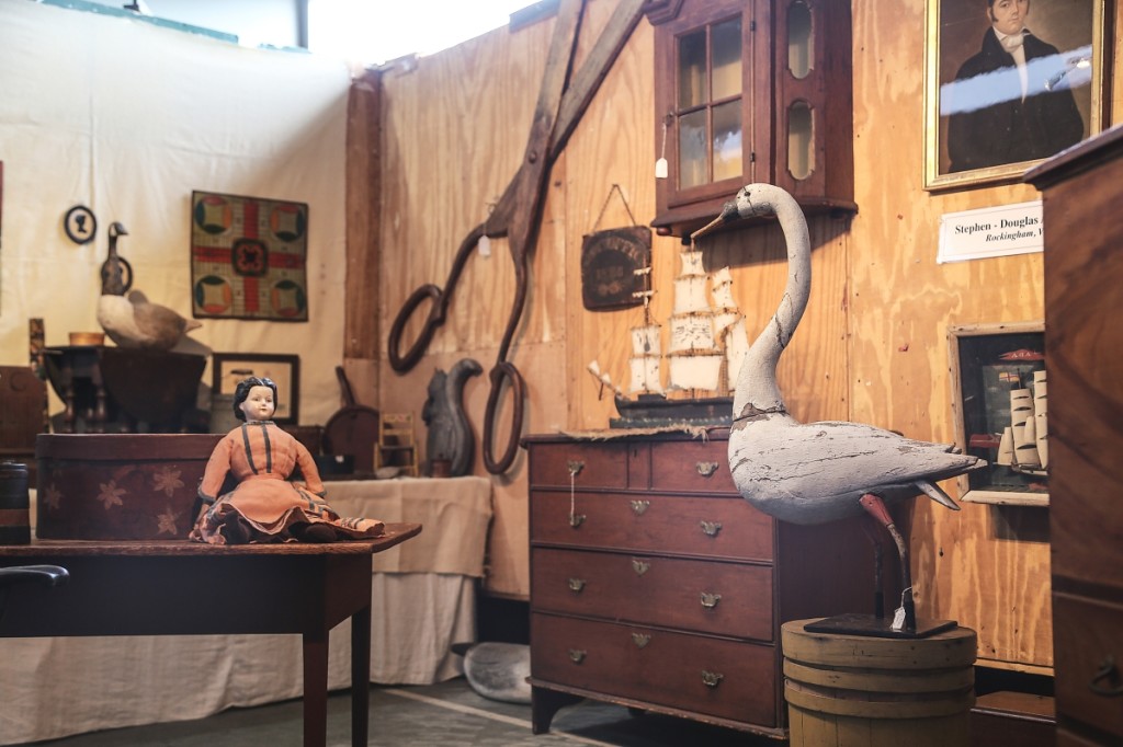 A fine swan decoy lured buyers into the booth of Stephen-Douglas Antiques, Rockingham, Vt. The dealers hosted a concurrent open house in their nearby Walpole, N.H., gallery and said the show at Okemo looked the best it has in years.                                   —Antiques at the Icehouse