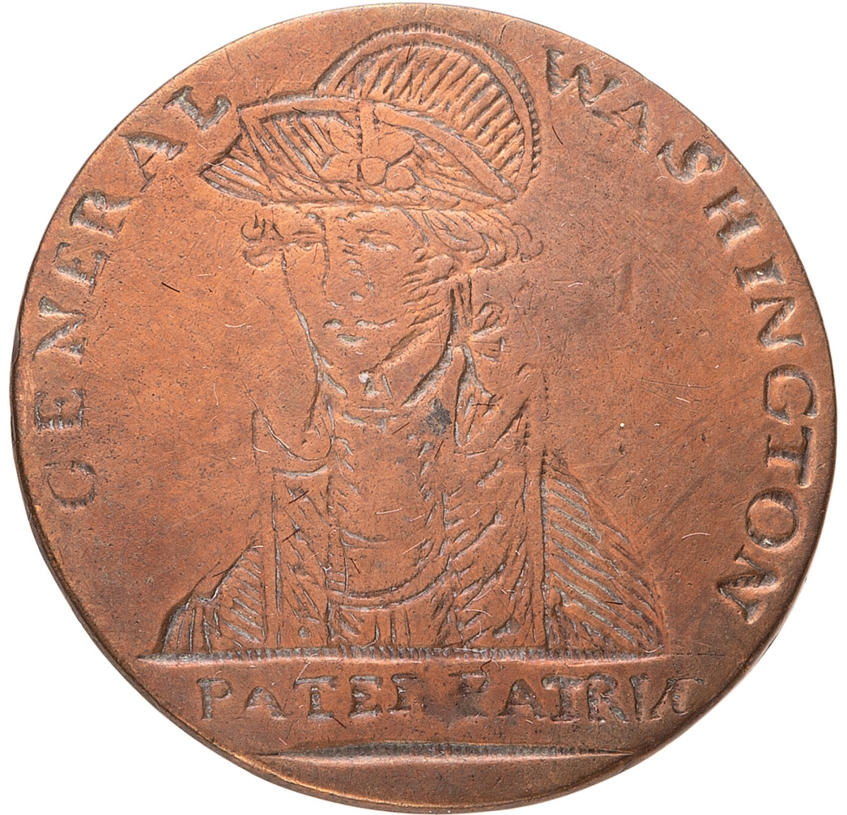 The second highest price in the sale, and possibly the second highest price ever realized for this George Washington Inaugural button, was $212,500 for this “Pater Patriae” example from Brook Mahoney’s collection.