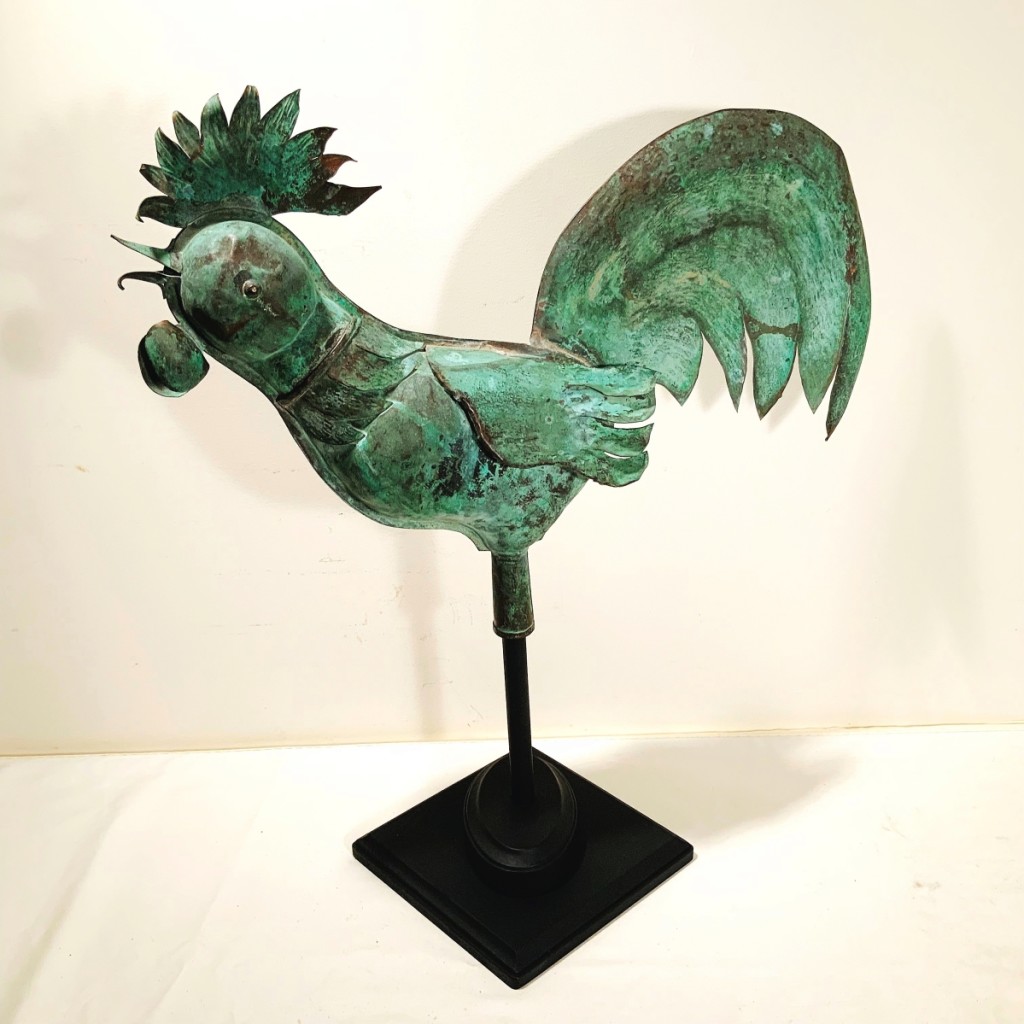 Ed and Anita Holden, Holden Antiques, Naples, Fla., had several sales, including this medium-sized three dimensional copper rooster weathervane.