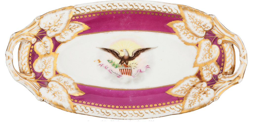 “I knew that would do well, but I didn’t think it would do as well as it did,” Curtis Lindner said of the $93,750 result realized for this celery or asparagus plate from the White House China service ordered during the Lincoln Administration. It was discovered in a California cupboard by a woman who had inherited it.