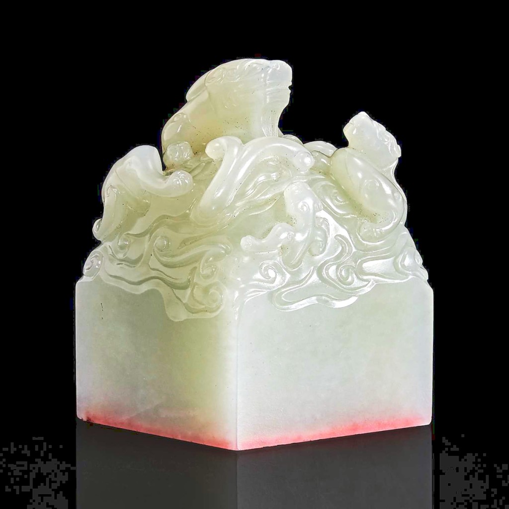 It was expected to be the sale’s top lot and it was. The rare imperial “Emperor Emeritus” celadon-white jade seal, an outstanding example of Chinese jade carving, sold for $378,000.