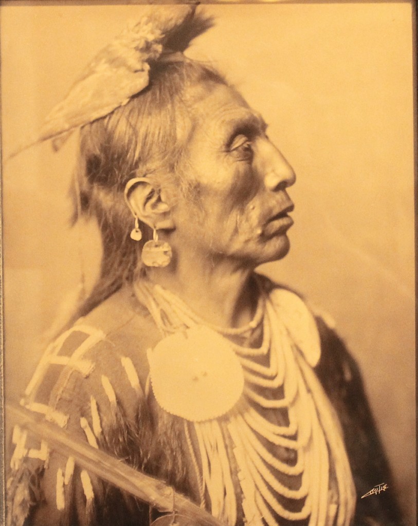 “Medicine Crow” by Edward S. Curtis, 1909. Goldtone. Peterson Family Collection.