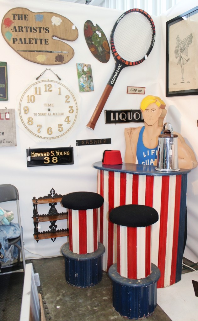 Debbie Turi, Roseland, N.J., showcased a bar and stools in patriotic colors, vintage ice bucket and fez, along with a beefy lifeguard figure she had acquired at auction. Turi is also a show promotor and is making plans for the 75th annual Glen Ridge Antiques Show that will run February 4-5 at the Glen Ridge Congregational Church.