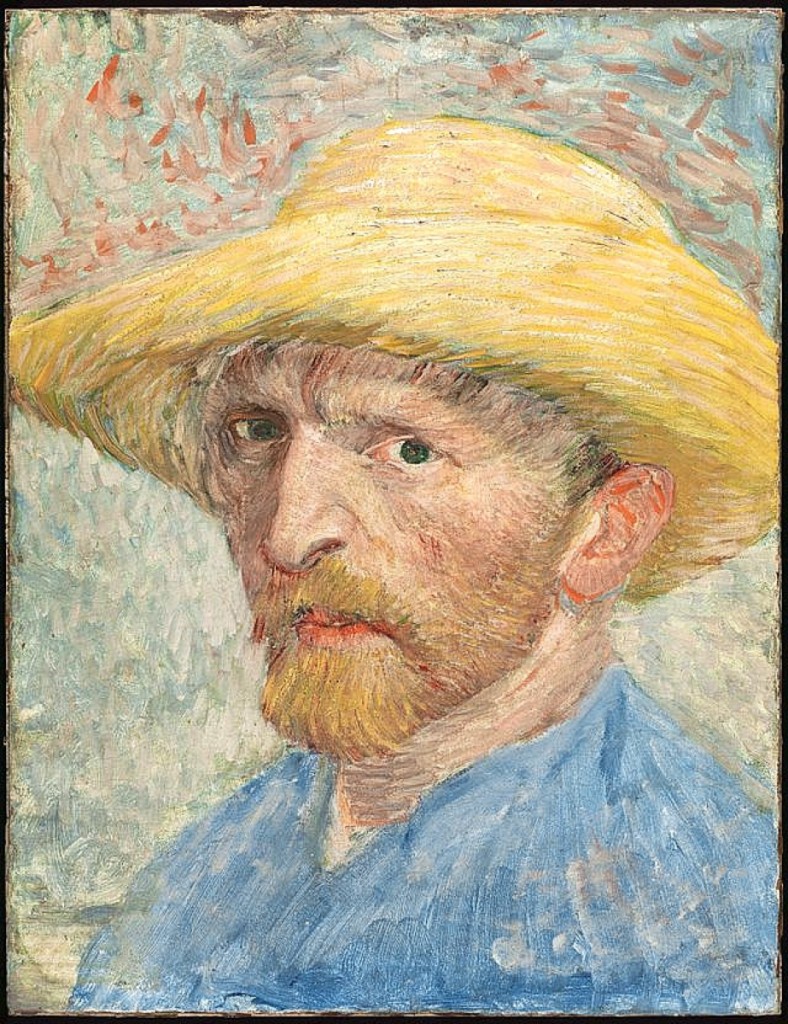 “Self Portrait” by Vincent van Gogh, 1887,   oil on artist board, mounted to wood panel.