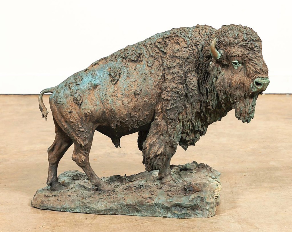 The iconic nature of the American buffalo certainly didn’t hurt as Henry Merwin Shrady’s (American, 1871-1922) “Buffalo,” 1900, bronze sculpture sold for $114,950, providing the fireworks on day three of the sales series. Signed and dated on base, the sculpture was inscribed “Copyright 1900/Theodore B. Starr” and measured approximately 22½ by 27 by 12 inches. Five phone bidders were relentless on the lot with a US phone bidder prevailing.