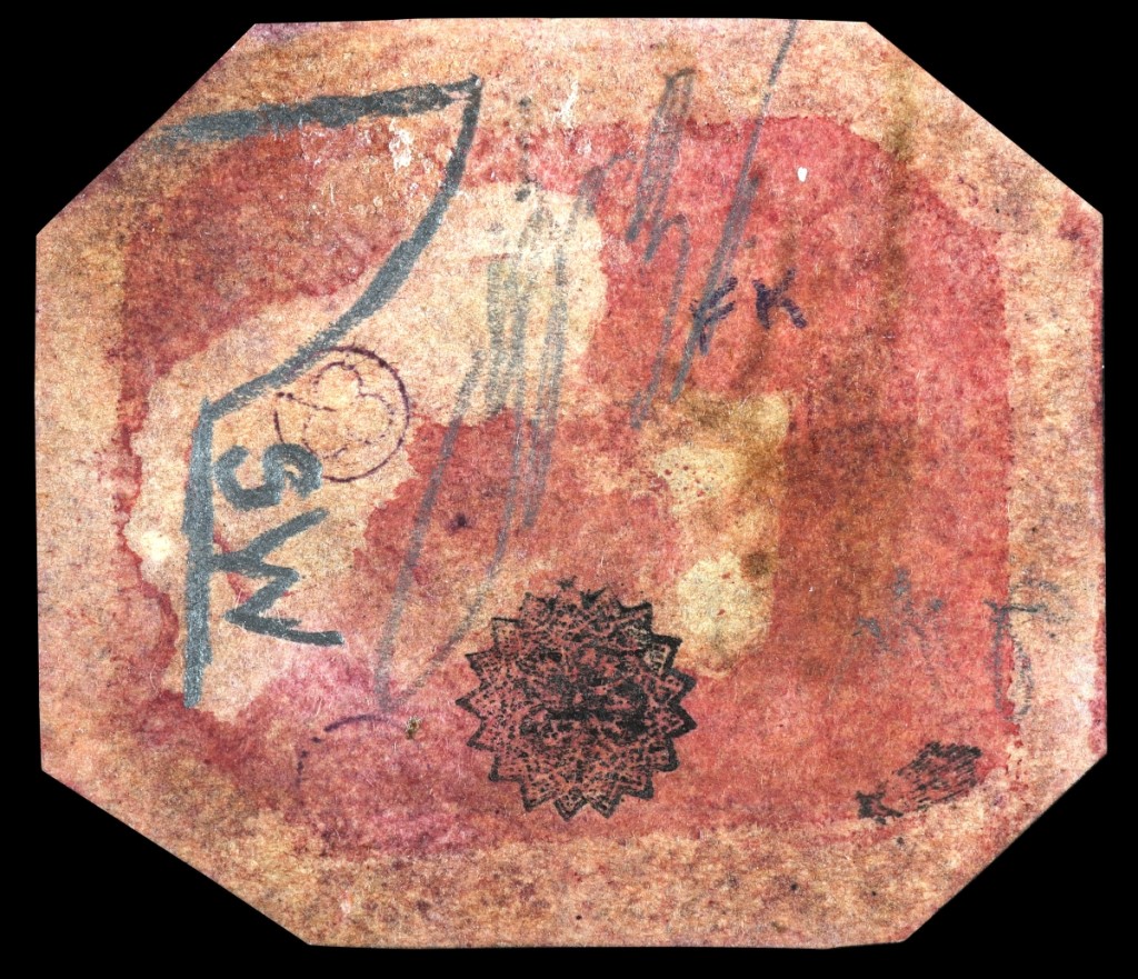 To its back are some of the signatures of the One Cent Magenta’s   past owners, a tradition that goes back to European philately dealers.