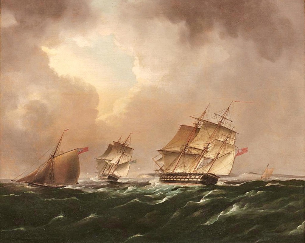 There were several paintings by well-known marine artists. An oil on canvas, “English Man-of-War Forming Up in the Straits of Dover,” by English artist Thomas Buttersworth went out for $11,875.