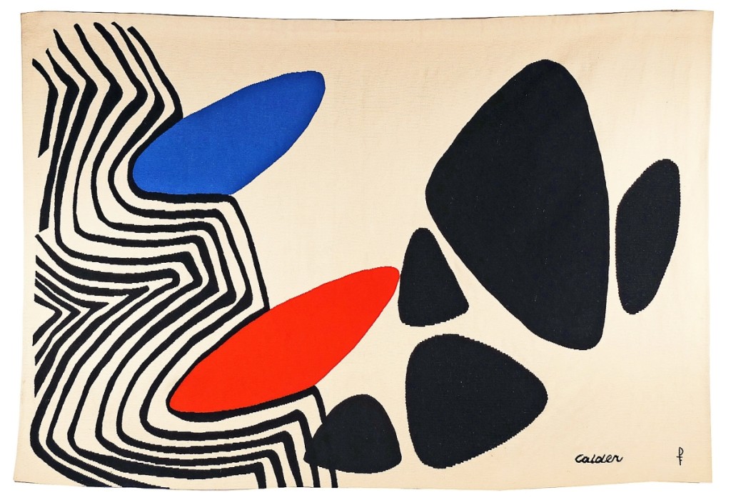“Blue & Red Nails,” a tapestry by Alexander Calder (1898-1976), realized $97,600 from a bidder on the phone, far above its $25,000 high estimate.