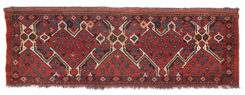 A large Ersari chuval from Turkmenistan, mid-Nineteenth Century, left the gallery at $8,750, far above the $500-$1,000 estimate.