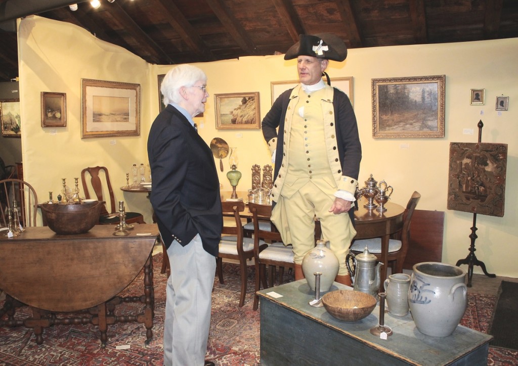 George Washington, convincingly portrayed by John Koopman III, with Skaneateles, N.Y., dealer Stephen White, White & White Antiques.