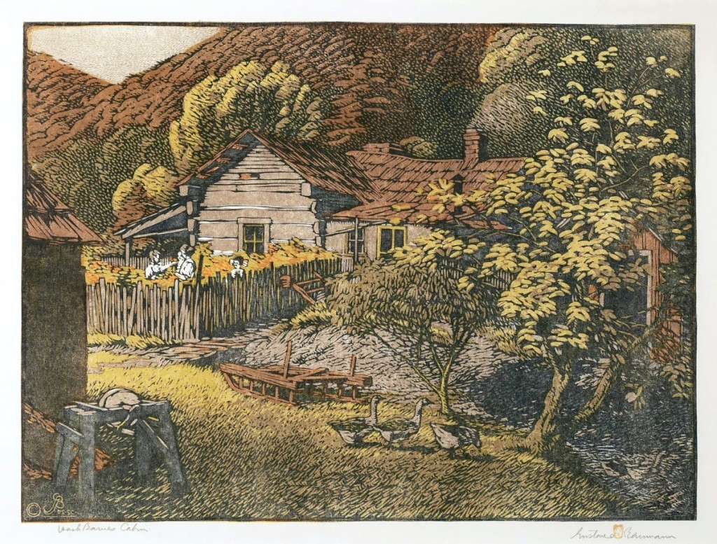 The sale was led at $31,200 by “Wash Barnes Cabin,” a 1912 woodblock from an edition of 50 that the artist completed in Brown County, Indiana, where he joined an artist colony. Created in a large format, Baumann exhibited this, “Harden Hollow” and “Plum and Peach Bloom” at the Panama-Pacific International Exposition in San Francisco in 1915, earning himself a gold medal in printmaking.
