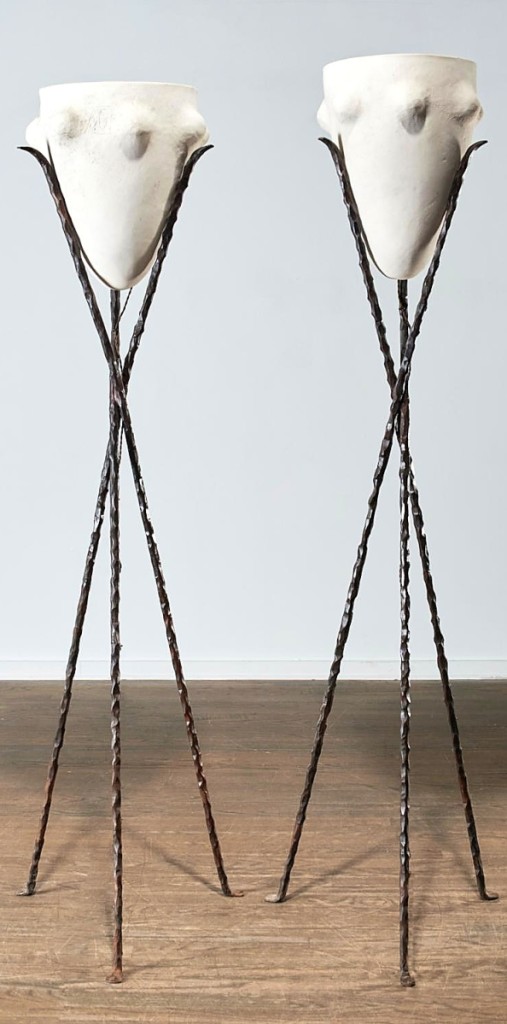 “Those come up but very infrequently,” Michael Millea said of this pair of chased and forged wrought iron tripod torchieres from Garouste & Bonetti’s “Barbican” collection. A private collector in New York City paid $41,250 for them. It was the top price on the first day of sales, which offered modern art and design ($5/7,000).
