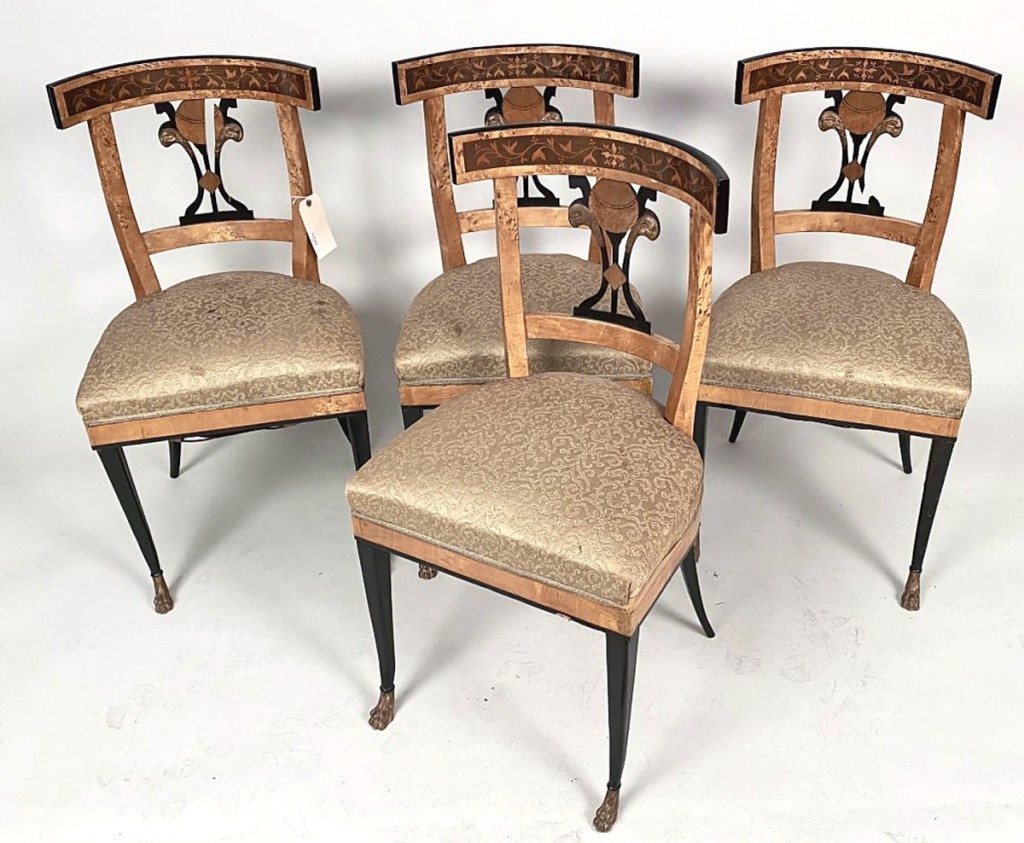 “They were magnificent pieces,” observed Tom Schwenke about a set of four Scandinavian Neoclassical birch side chairs from the McIver Morgan collection that sold to a buyer in Germany for $6,710 ($600/800).