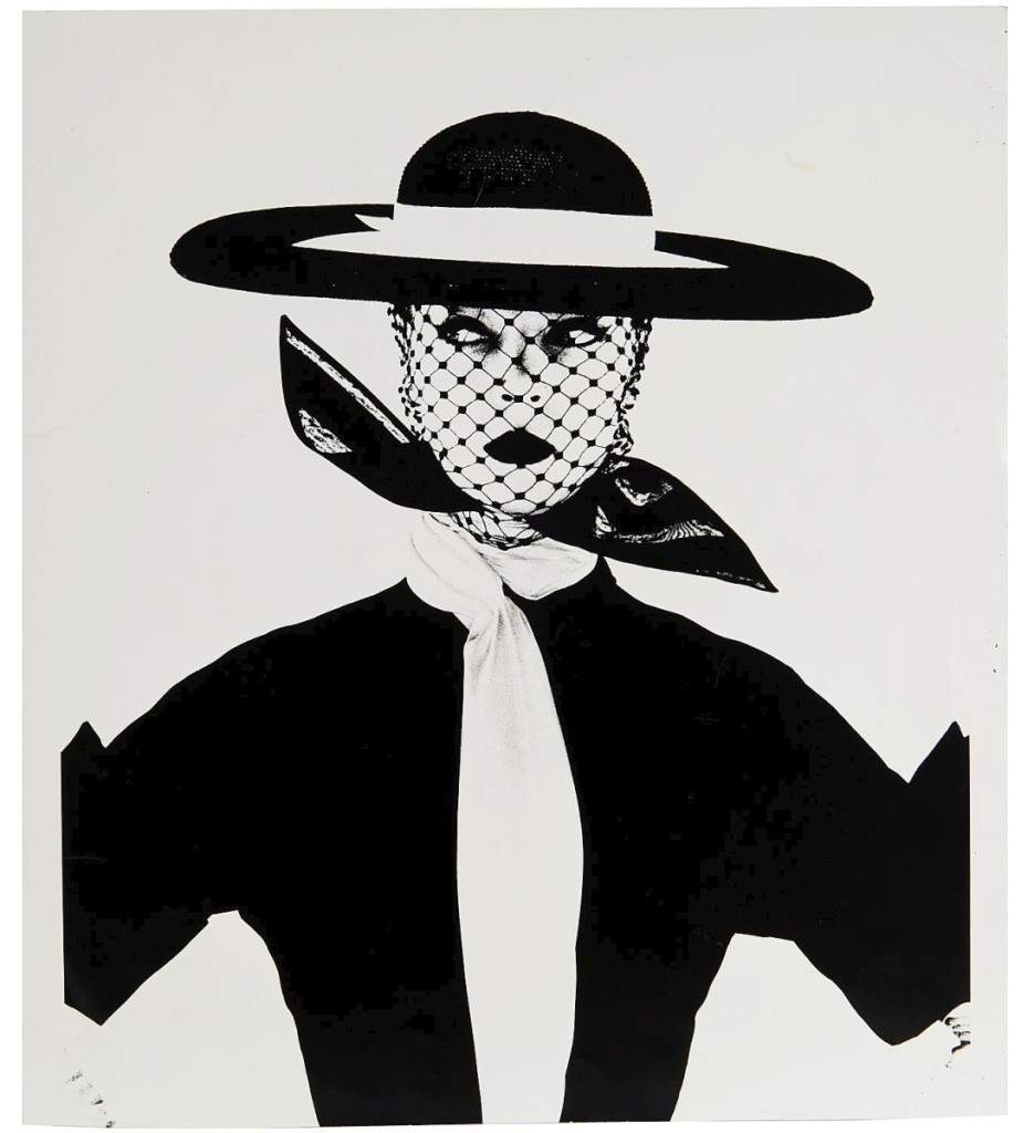 Irving Penn’s iconic photograph of Jean Patchett, titled “Girl in Black and White,” was dated 1950 and featured the Conde Nast copyright stamp and label. An American buyer paid $31,250 for it ($4/6,000).