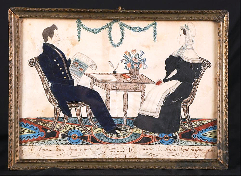 The outstanding double portrait by Joseph Davis was the folk art star of the day. It was inscribed “Painted at Farmington August 1835,” depicting Amasu Jones, age 31, and Maria L. Jones, age 31. It had Davis’ typical floral carpet or floor cloth, a swag on the wall and the husband and wife facing one another, and sold for $43,400.