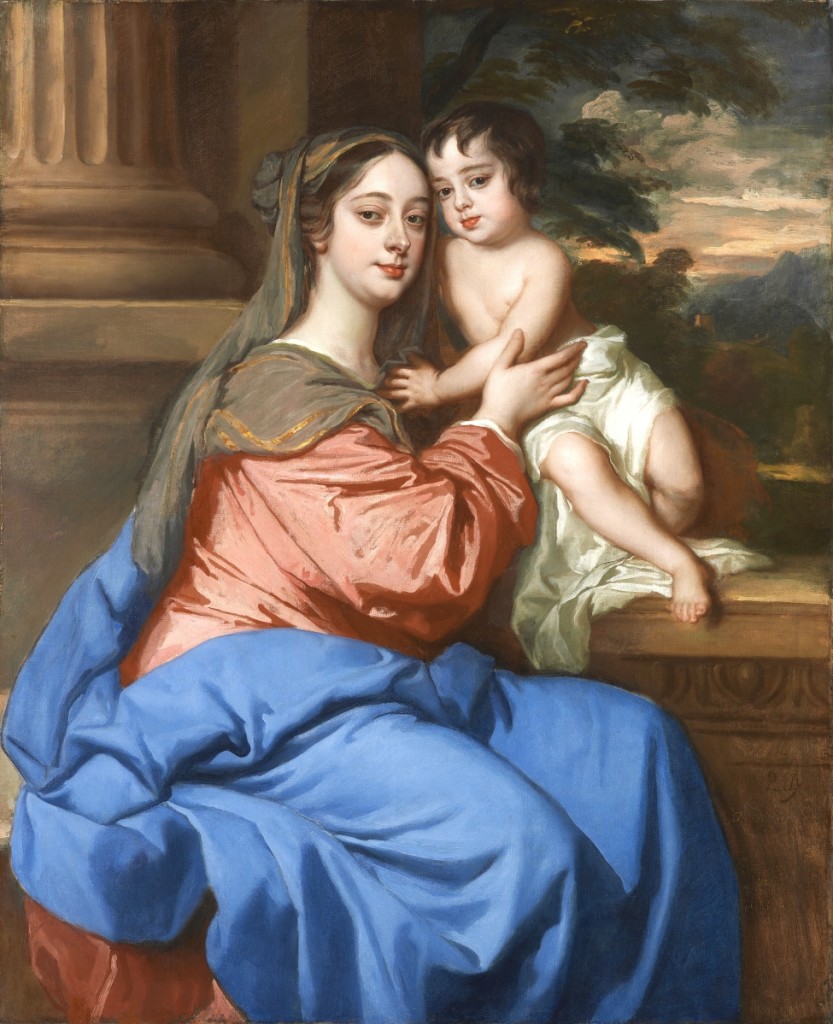 “Barbara Palmer (née Villiers), Duchess of Cleveland with her son, probably Charles FitzRoy, as the Virgin and Child” by Sir Peter Lely, circa 1664. Oil on canvas. National Portrait Gallery, London. Purchased with help from the National Heritage Memorial Fund, through the Art Fund (with a contribution from the Wolfson Foundation), Camelot Group plc, David and Catharine Alexander, David Wilson, E.A. Whitehead, Glyn Hopkin and numerous other supporters of a public appeal, including members of the Chelsea Arts Club, 2005. ©National Portrait Gallery, London.