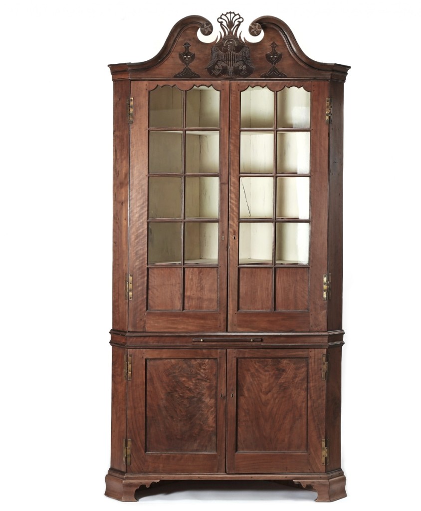 Fresh to the market and attributed to Bertie County joiner and cabinetmaker William Seay, a Powell family North Carolina Chippendale Masonic walnut corner cupboard, circa 1792-96, outperformed its $80/120,000 estimate to lead the sale at $264,000.