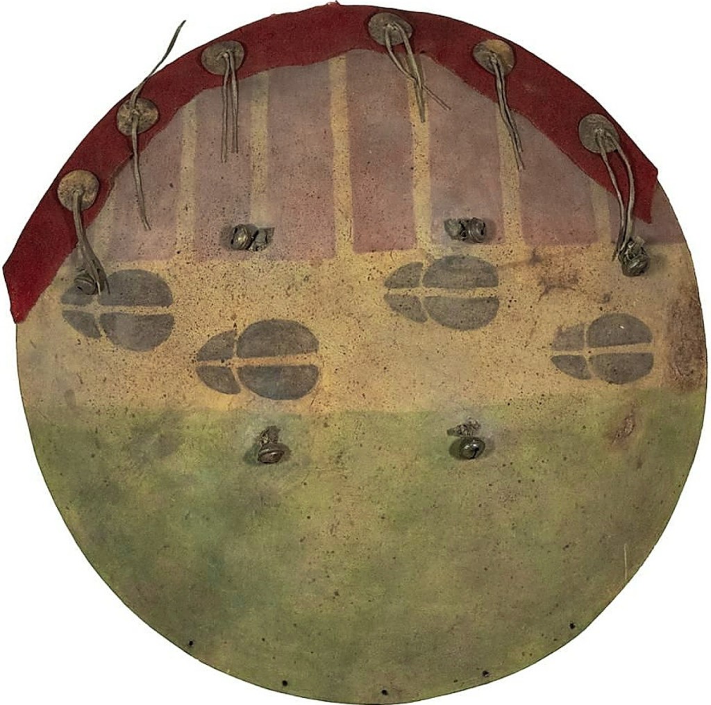 This war shield brought the highest price of the day, $38,400. It had belonged to Buffalo Hump, a war chief of the Penateka band of the Comanches. It was one of the items that Carl Moon had collected on his travels in the Southwest and had been displayed in his studio.