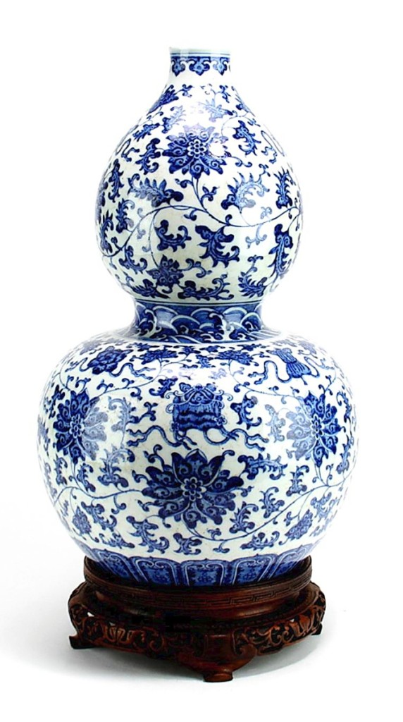 Sunday’s session featured more than 300 lots of Asian porcelain, furniture and art, led by this blue and white Chinese porcelain double gourd vase, which finished at $11,250 and left the gallery with a floor bidder.