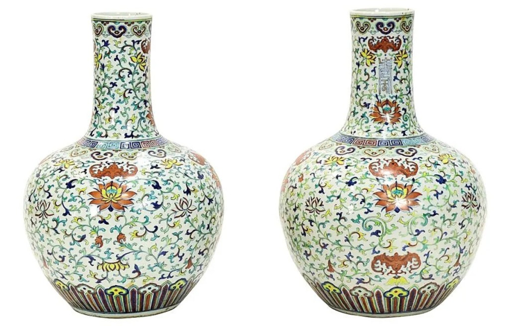 Clars specialist Harry Huang noted that the appearance of a pair of Chinese Doucai enameled globular vases was rare on the market. Bidders agreed, pushing the 22¾-inch examples to $87,500. He said they were likely made in the early Nineteenth Century.