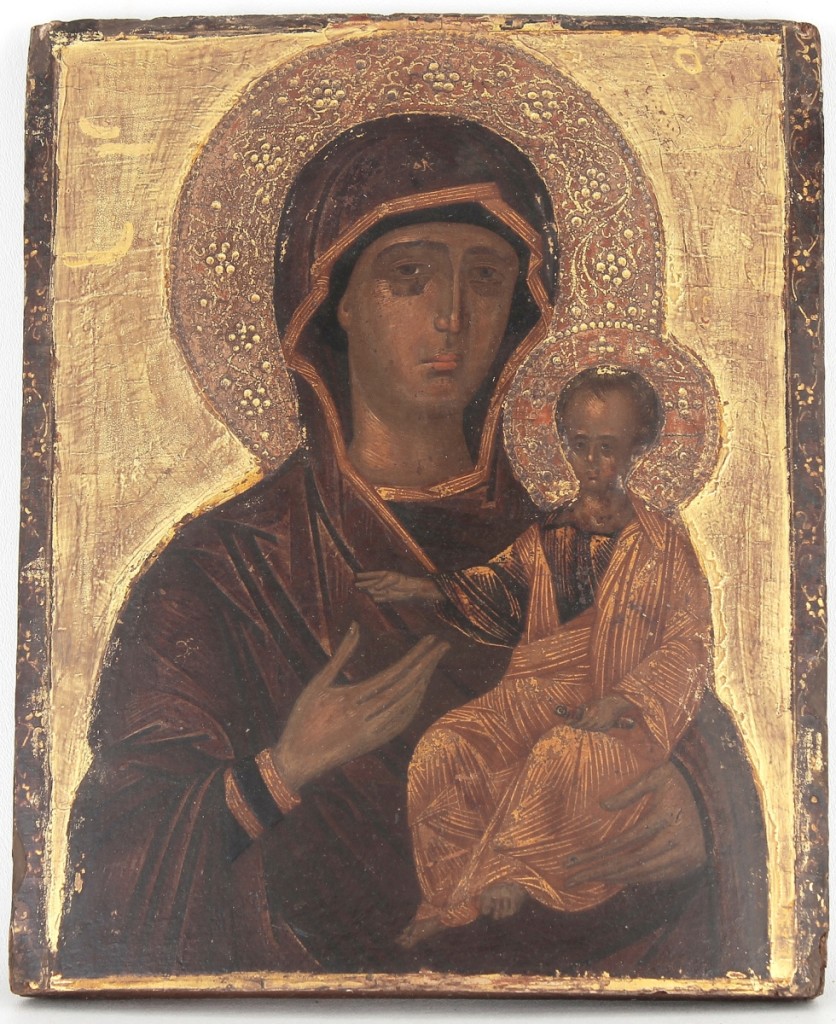 Also overachieving was this antique oil and tempera on wood panel Russian icon, “Mother of God,” which slipped its $400/800 estimate to realize $29,760.