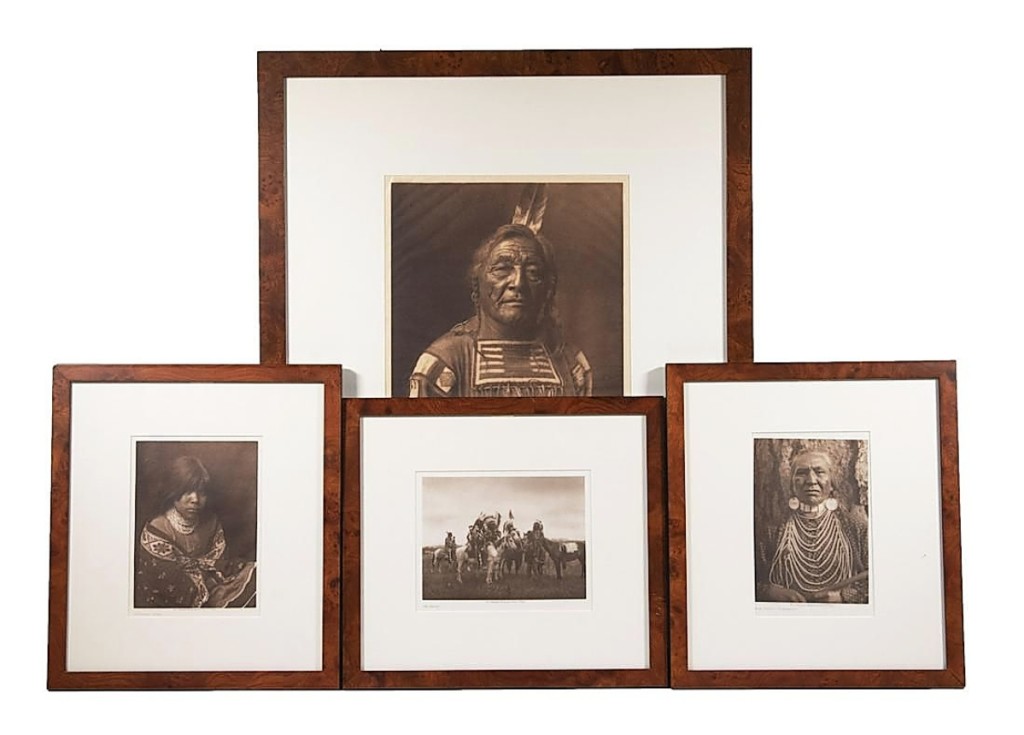A lot of four identified sepia photogravure portraits from The North American Indian by Edward Curtis attained $2,400.