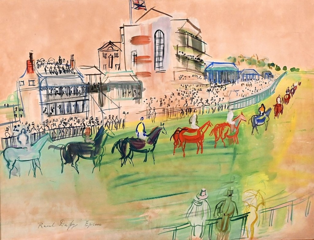 The sale’s top lot, Raoul Dufy’s (1877-1953) “Araut La Course: Epsom,” a watercolor and gouache on paper depicting a scene from the famed racecourse in Surrey, England, met its low estimate and then some, selling for $125,000 to an online bidder.