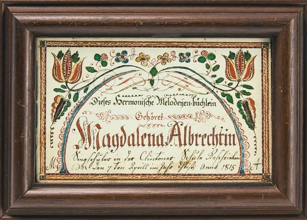 “As a musician, I can tell you that was just incredible. The solfege — the do-re-mi — was included to refer back to as they were writing this by ear.” This pair of fraktur song bookplates went for much more than a song! Made on the Niagara Peninsula in 1815 and framed with the complete books encased in each frame, the pair sold to a Canadian buyer for $31,250, well beyond its $2/4,000 estimate. It was the third highest price of the sale.