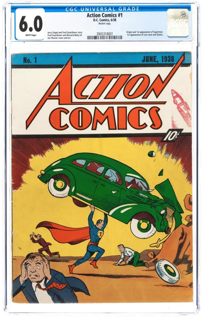 “The seller wondered how much the rocket ship stamp would hurt the value but it adds to it in a weird way,” Barry Sandoval said. “They also had kept the rubber stamp in the family and tossed it in with the comic for fun.” The rarity and high grade — CGN 6.0 — of this 1938 issue of DC Action Comics #1, which is referred to as the Rocket Copy because of the child-applied stamp visible next to the title, launched it to $3,180.000. It was the second highest price in the sale.