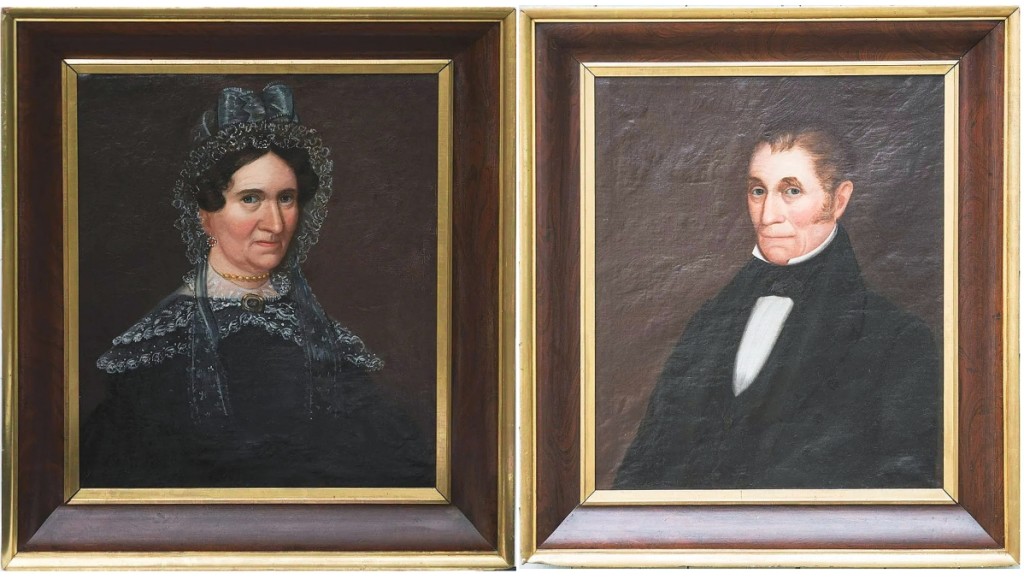 At $5,312 was a pair of portraits painted by Zedekiah Belknap (1781-1858) and consigned by one of his descendants. The paintings featured Elizabeth Metcalf Marsh (1778-1868) and Martin Marsh (1777-1865) of Providence, R.I., who owned The Norfolk Hotel in Dedham, Mass.