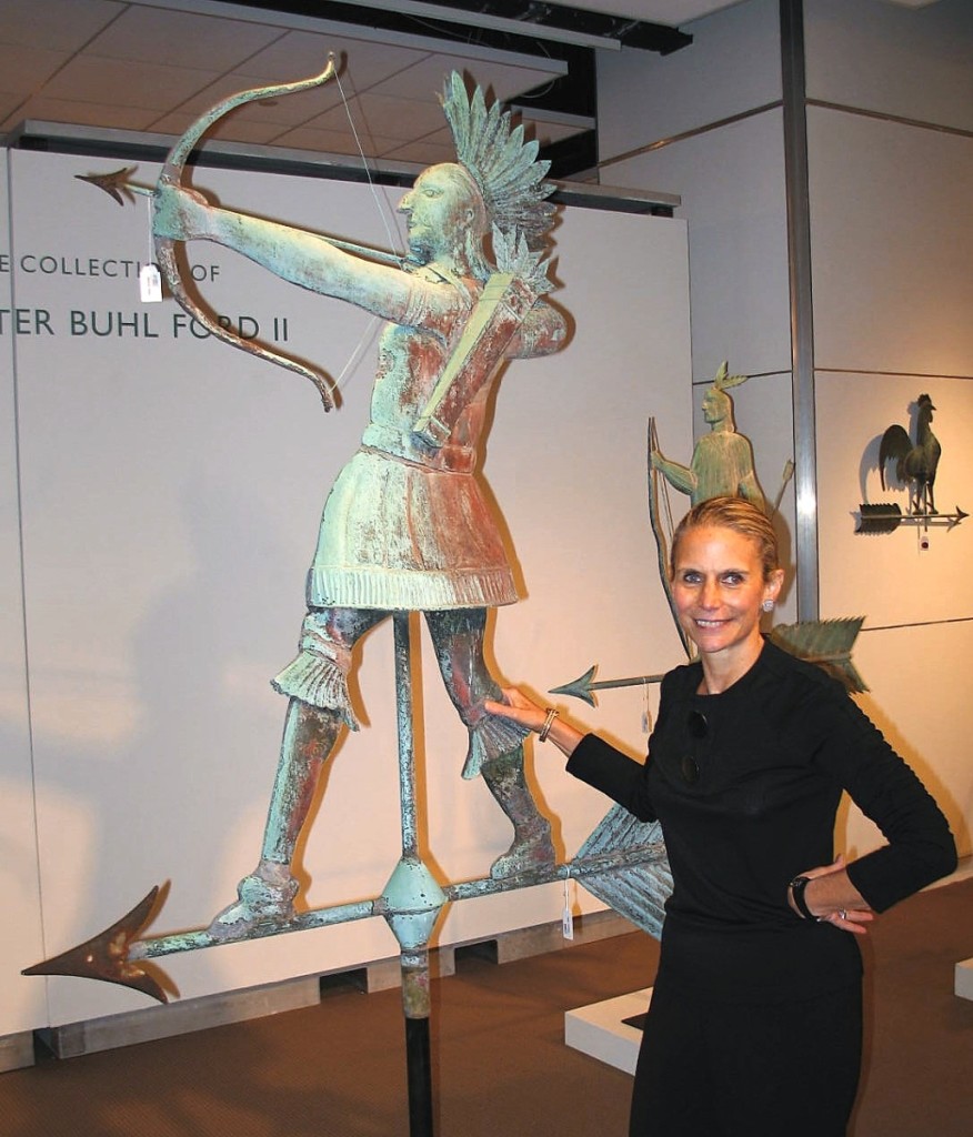 Collector Jerry Lauren established a new record price for American folk art at auction when he acquired this J.L. Mott weathervane for $5.84 million at Sotheby’s in 2006. Specialist Nancy Druckman, here, presided over one landmark sale after the next in her 43-year career with the firm.