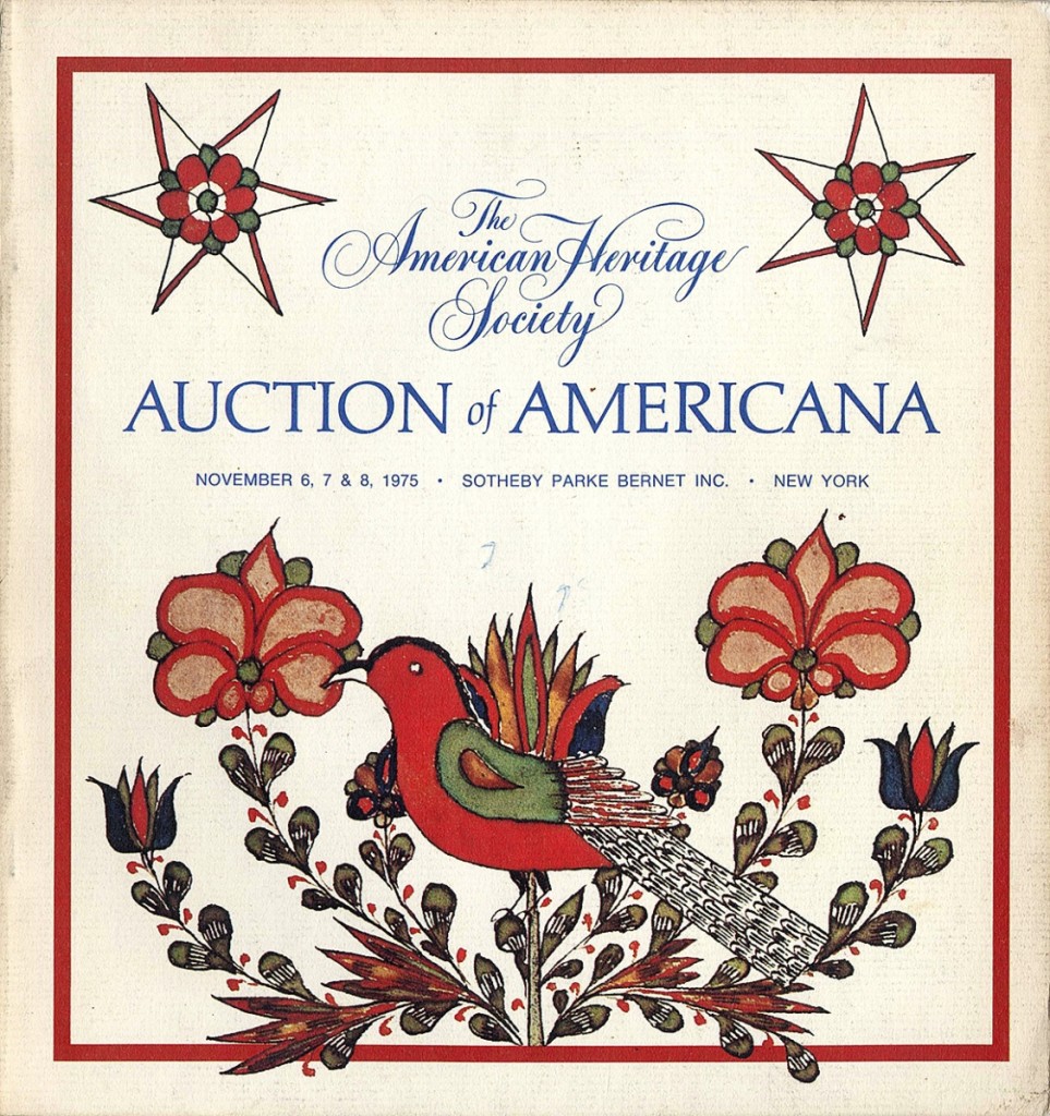 Beginning around 1971 and continuing for roughly a decade, the American Heritage sales, always in November, prefigured January’s big Americana auctions. Sotheby’s collaborated with the history magazine American Heritage to build a retail client base. According to William Stahl, the 1974 sale was the first to feature a fully illustrated catalog.