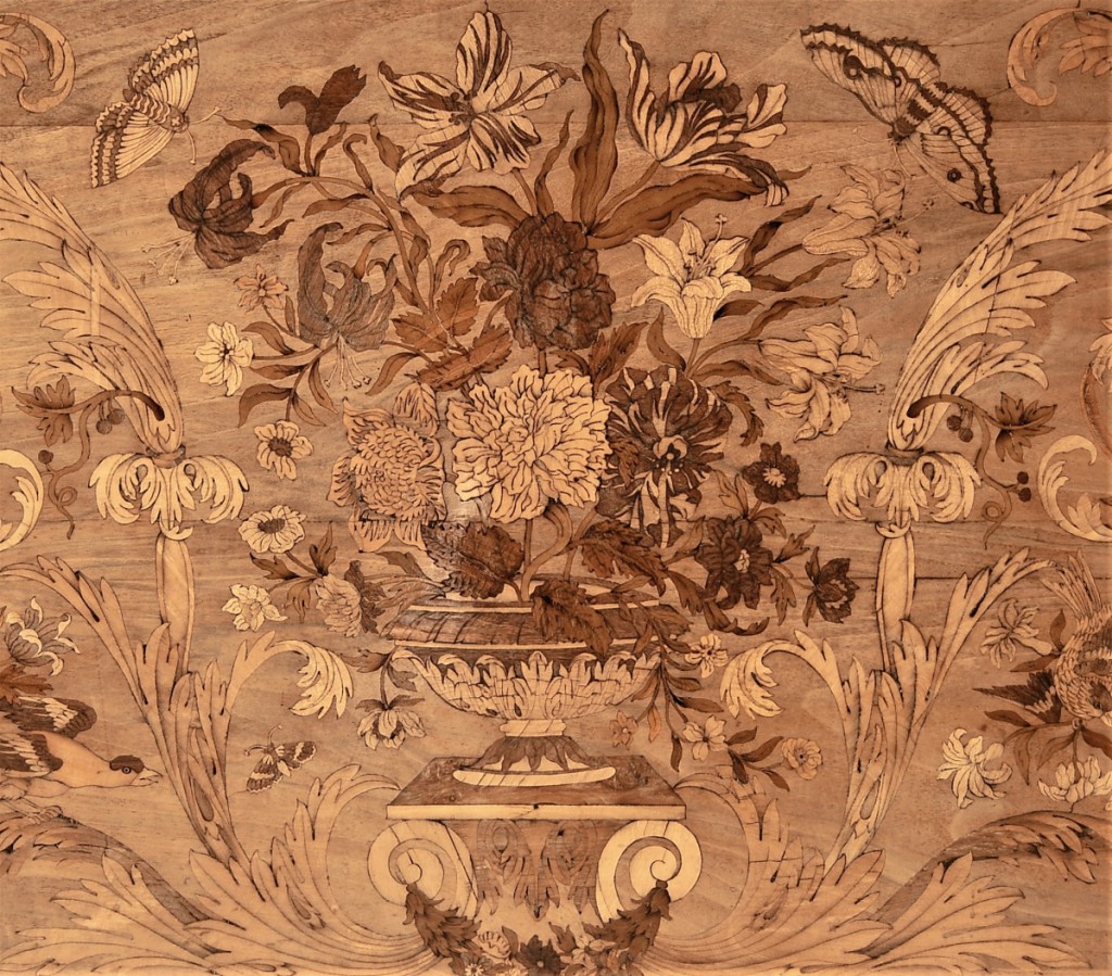 Marquetry panel of a table box, attributed to Gerrit Jensen, London, circa 1685.  Courtesy of Burghley House, Lincolnshire.