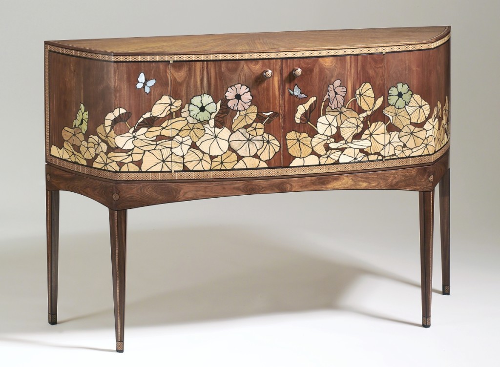 “Nasturtiums,” sideboard buffet by Silas Kopf, 2006. Granadillo and various woods with brass, copper and shell. Philadelphia Museum of Art, gift of Larry and Mickey Magid, 2018. Photo courtesy Silas Kopf. A highlight of the program is a demonstration by Kopf, a master of contemporary marquetry technique.