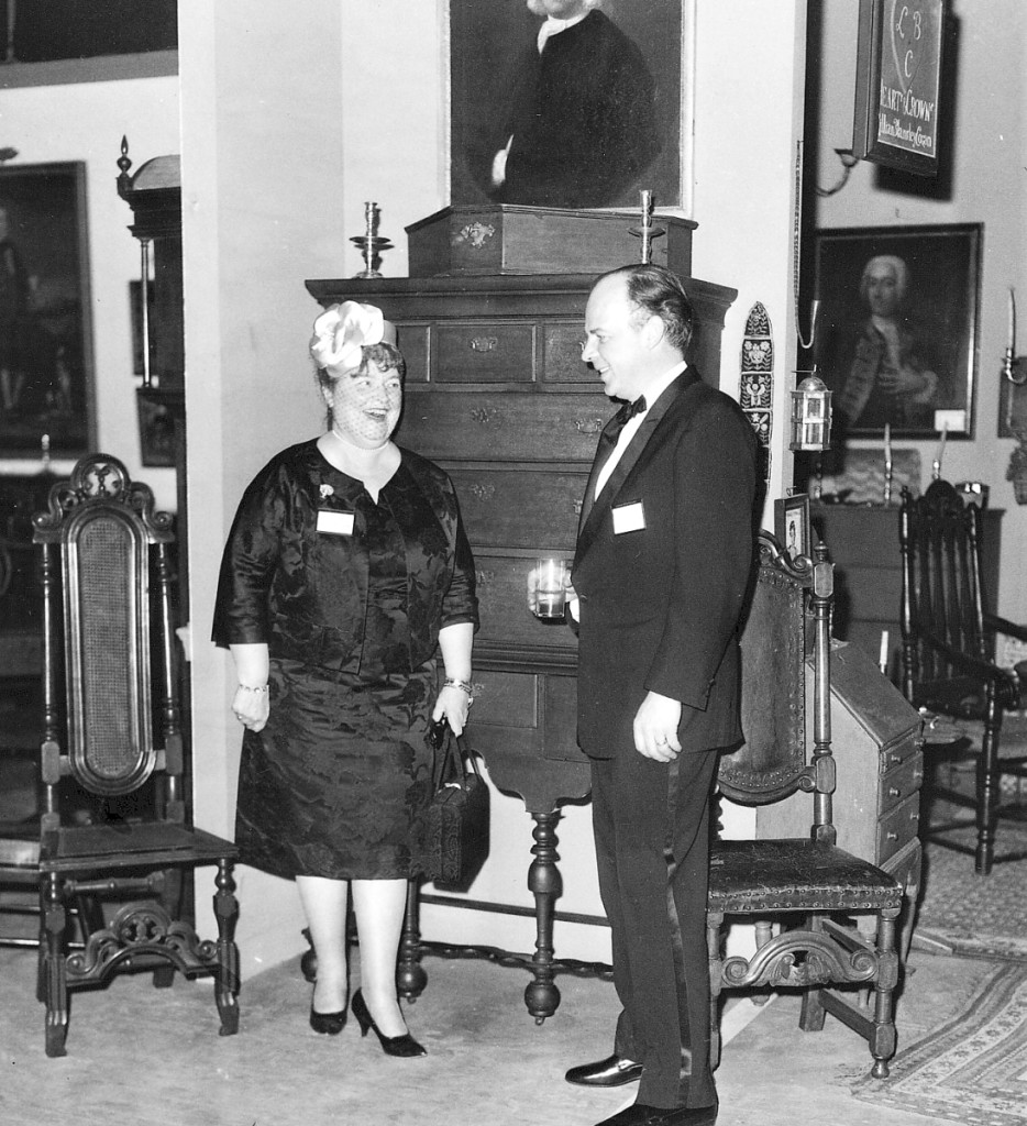 Exhibitors Lillian Cogan and Kenneth Hammitt at the 1965 Winter Antiques Show. The fair had a strong American flavor for much of its first three decades.