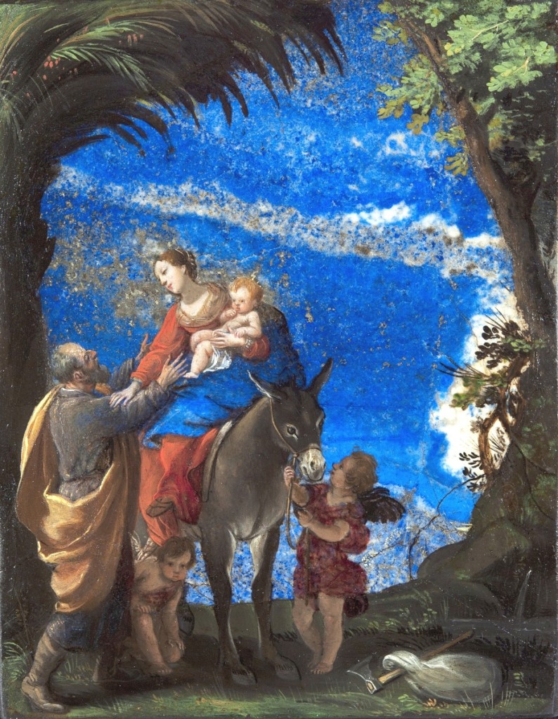 “Rest on the Flight into Egypt” by Jacques Stella (French, 1596-1657), n.d.; oil on lapis; 4-5/16 by 3¾ inches; private collection.