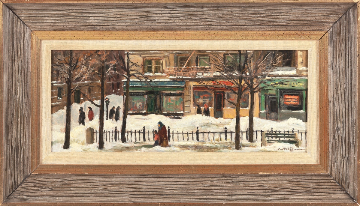 “Snow Scene,” by Polish American artist Isaac Holtz (1925-2018) brought seasonal appeal to the sale. An online bidder won the bidding war, taking it to $21,250 and the sale’s second highest price ($3/5,000).