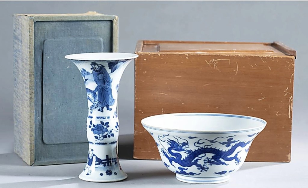 This group of two Twentieth Century Chinese blue and white porcelain that had been acquired by the consignor’s grandmothers comprised a bowl depicting two dragons with luck clouds and a gu-shape vase depicting an officer training a zebra and children playing in the yard. It fetched $12,700, more than three times its high estimate.