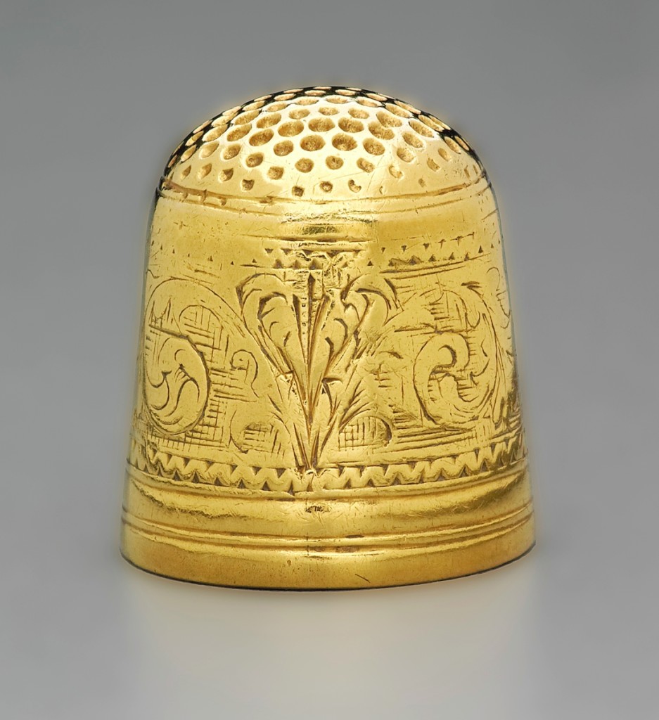 Thimble owned by Elizabeth Gooch Hubbart Franklin by Jacob Hurd, Boston, 1730-40. Gold. Yale University Art Gallery, Mabel Brady Garvan Collection.