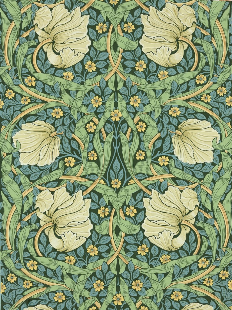 “Pimpernel,” design 1876. Designed by William Morris (English, 1834-1896), produced by Morris & Co., London (English, 1875-1940), printed at Jeffrey & Co., London (English, 1836-1927). Woodblock print in colored inks on cream wove paper, 22½ by 29-  inches. Gift of Crab Tree Farm Foundation.