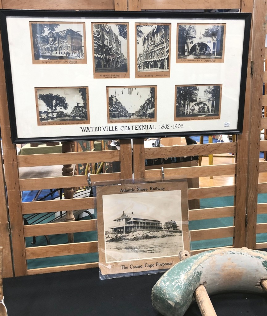 One of the dealers that had brought framed photos of local interest was Jim LeFlurgy, Wiscasset, Maine. The large frame with seven photos of the 1902 Waterville, Maine, centennial celebrations was priced at $145. The smaller photo of the casino at Cape Porpoise was $350.