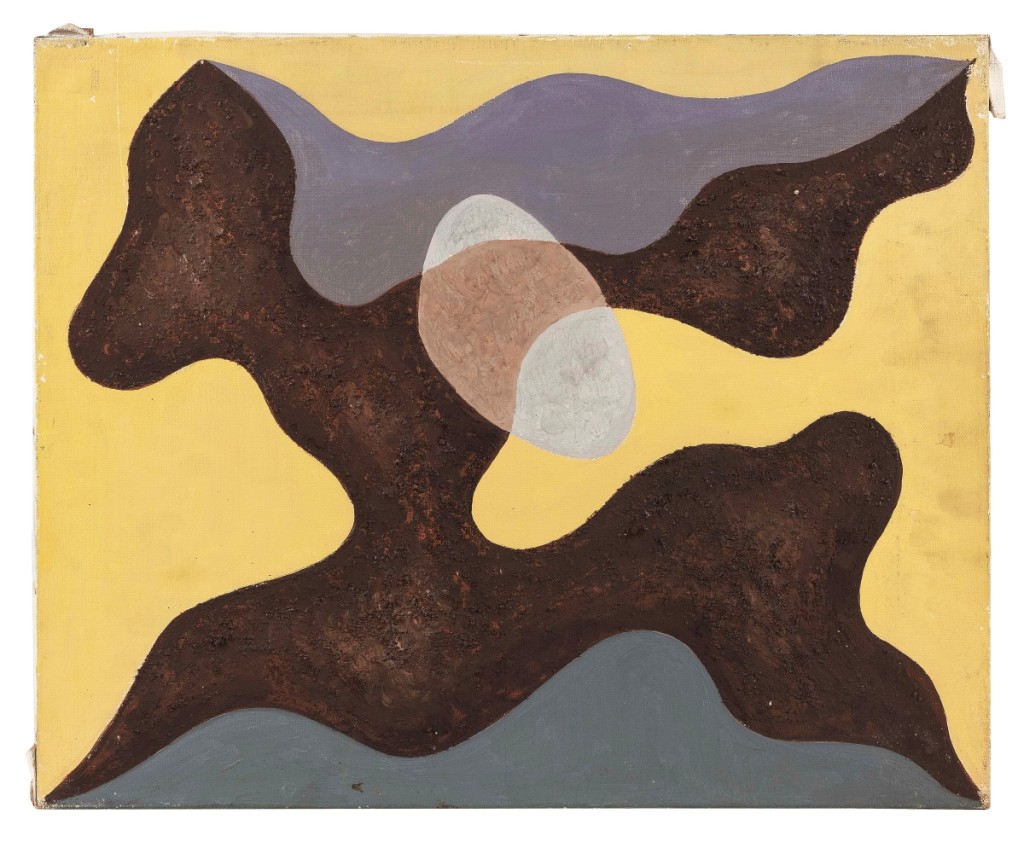 The top lot in the sale was this untitled abstract in yellows, grays and browns by Charles Green Shaw (New York, 1892-1974), which finished at $22,500. The geometric elements and its date to the 1930s helped drive the price. It sold to a trade buyer on the phone ($2/3,000).