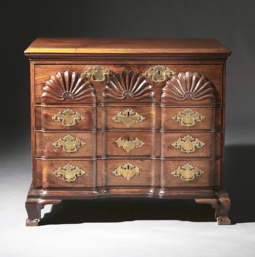 The highest price achieved during Sotheby’s Americana Week was $1,109,000, for this mahogany chest of drawers that was attributed to Daniel Spencer of Providence, R.I. It sold to a private collector ($30/50,000).