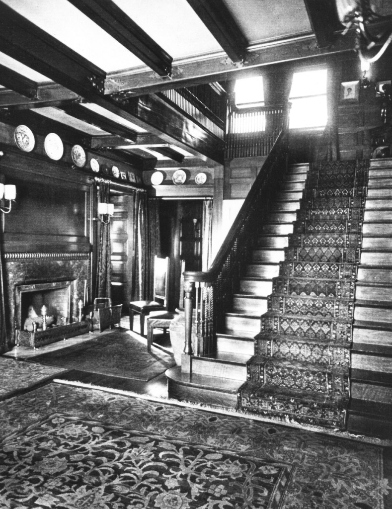 The Glessner family in Chicago purchased a richly patterned Morris & Co. carpet for their front hall, where it appears in the foreground of a photograph made around 1923. The knotted pile example of wool and cotton is now in the collection of the Art Institute.