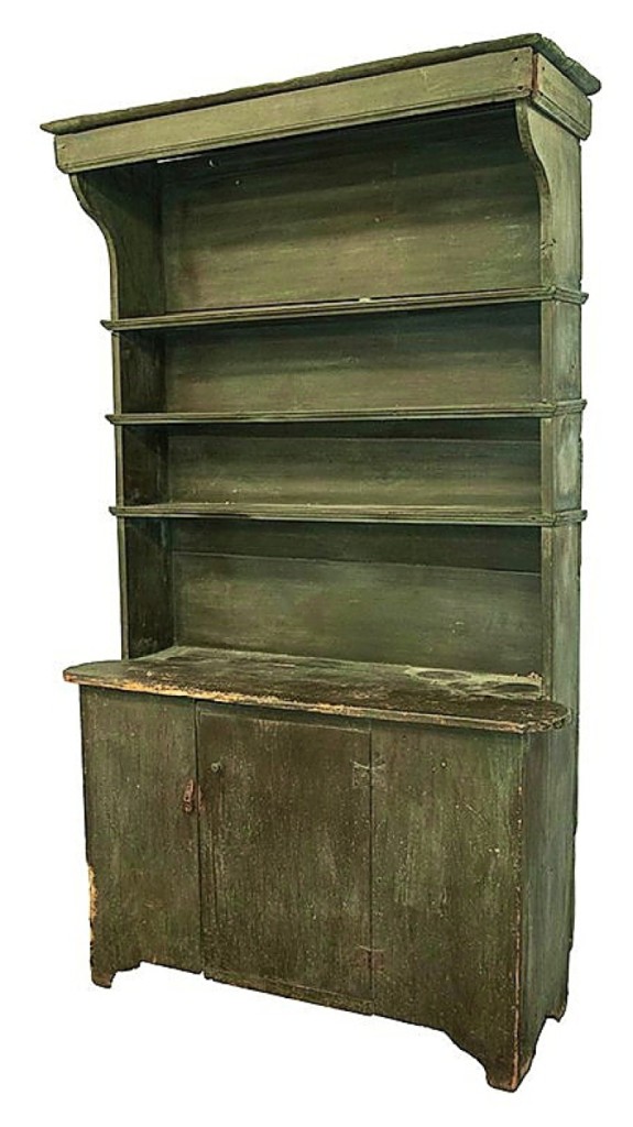 Massachusetts dealer Linda Rosen was one of the dealers listing large pieces of antiques furniture.  This wardrobe, hooded with vintage green paint, cost $5,800.