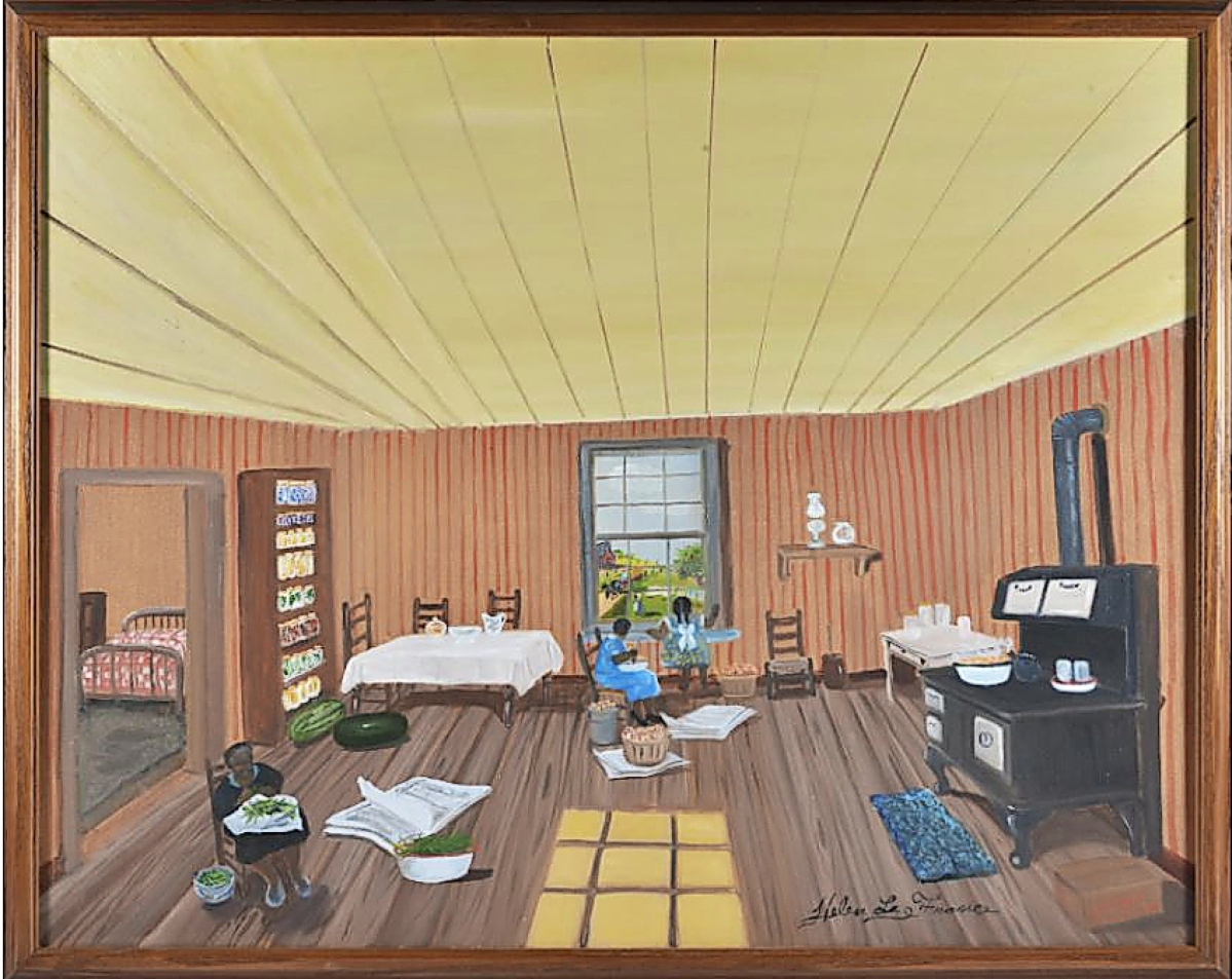 More than doubling its high estimate of $8,000 to go out at $16,250 was a paint on canvas interior scene by Kentucky African American artist Helen LaFrance (1919-2020).