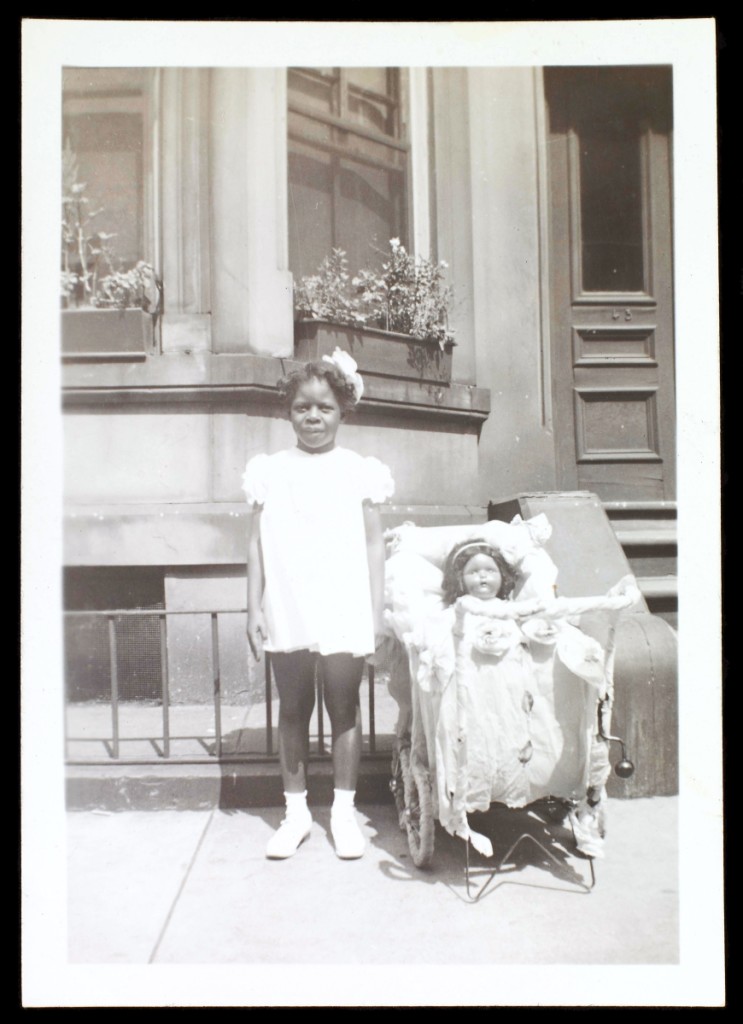 “Girl with stroller” by unidentified photographer, Boston, 1930-40. Gelatin silver print. Deborah Neff Collection.   —Ellen McDermott photo