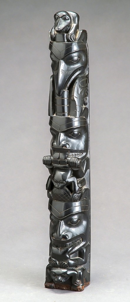 Haida carved argillite figural totem pole model from coastal Pacific Northwest, late Nineteenth-early Twentieth Century, left the gallery at $8,540, purchased by an international phone bidder.